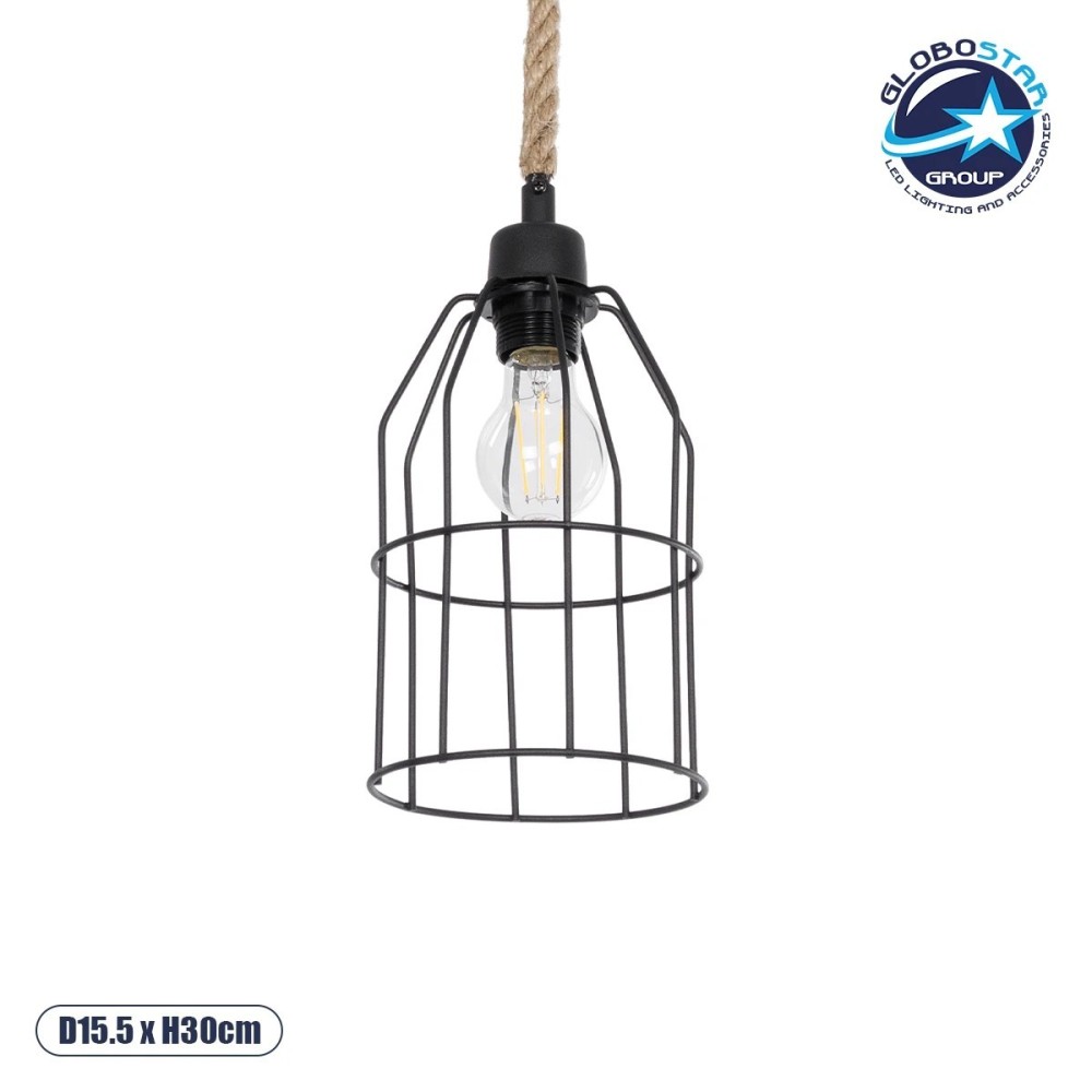 GLOBOSTAR® TALAH 203-0009 Vintage Κρεμαστό Φωτιστικό Οροφής με Ντουί 1 x E27 AC 220-240V IP20 - Μαύρο & Μπεζ - Μ15.5 x Π15.5 x Υ30cm